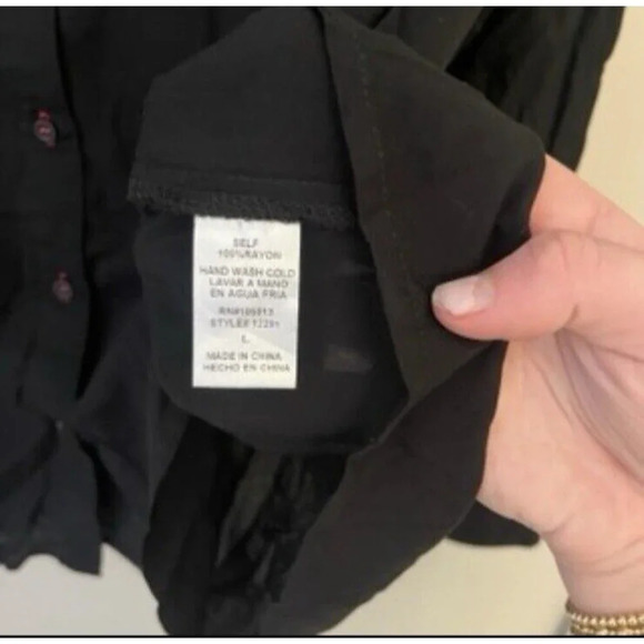 Andree Women’s Black Embroidered L Floral Top Western Peasant Retro Embroidered - Picture 5 of 8